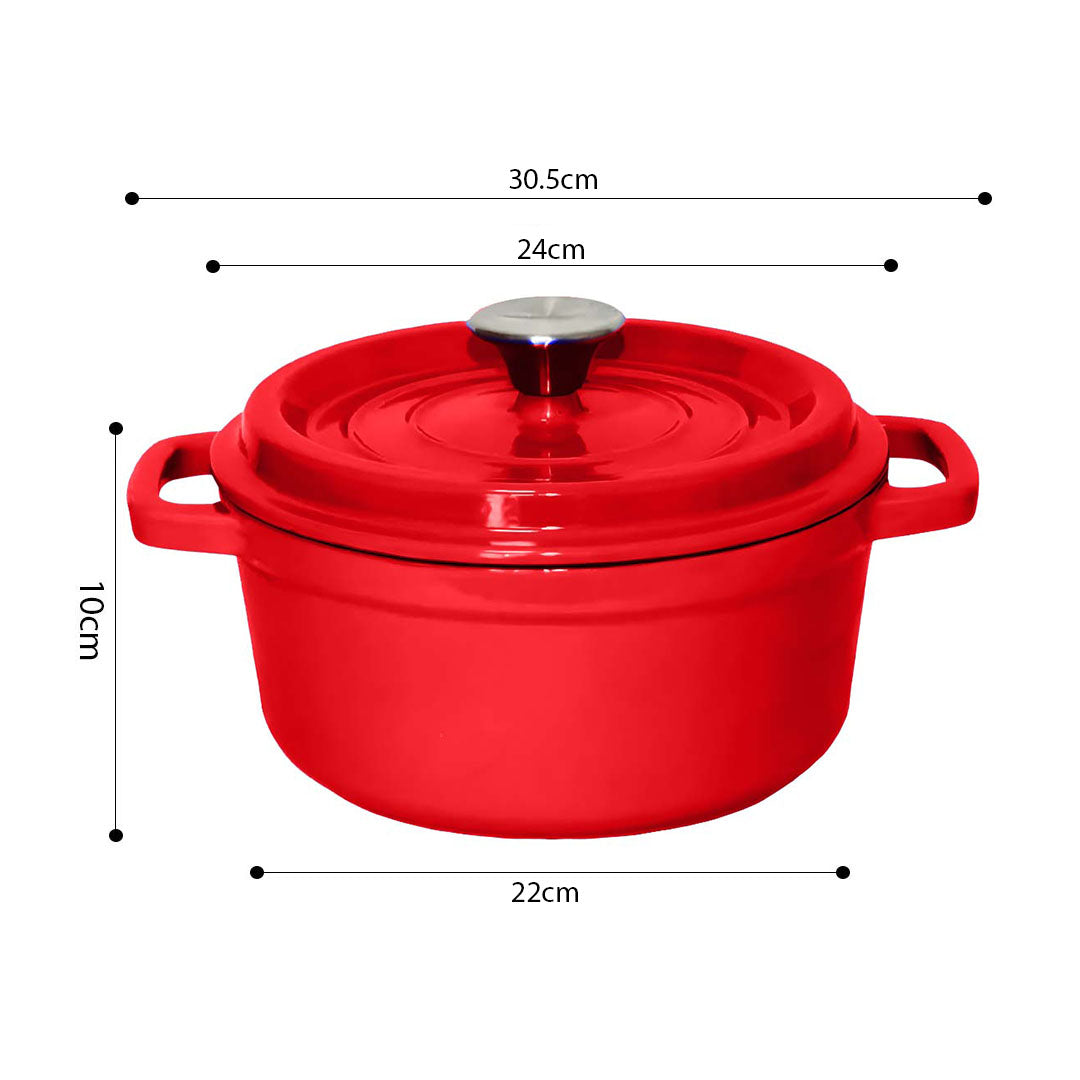 SOGA Cast Iron Enamel 24cm Porcelain Stewpot Casserole Stew Cooking Pot With Lid 3.6L Red