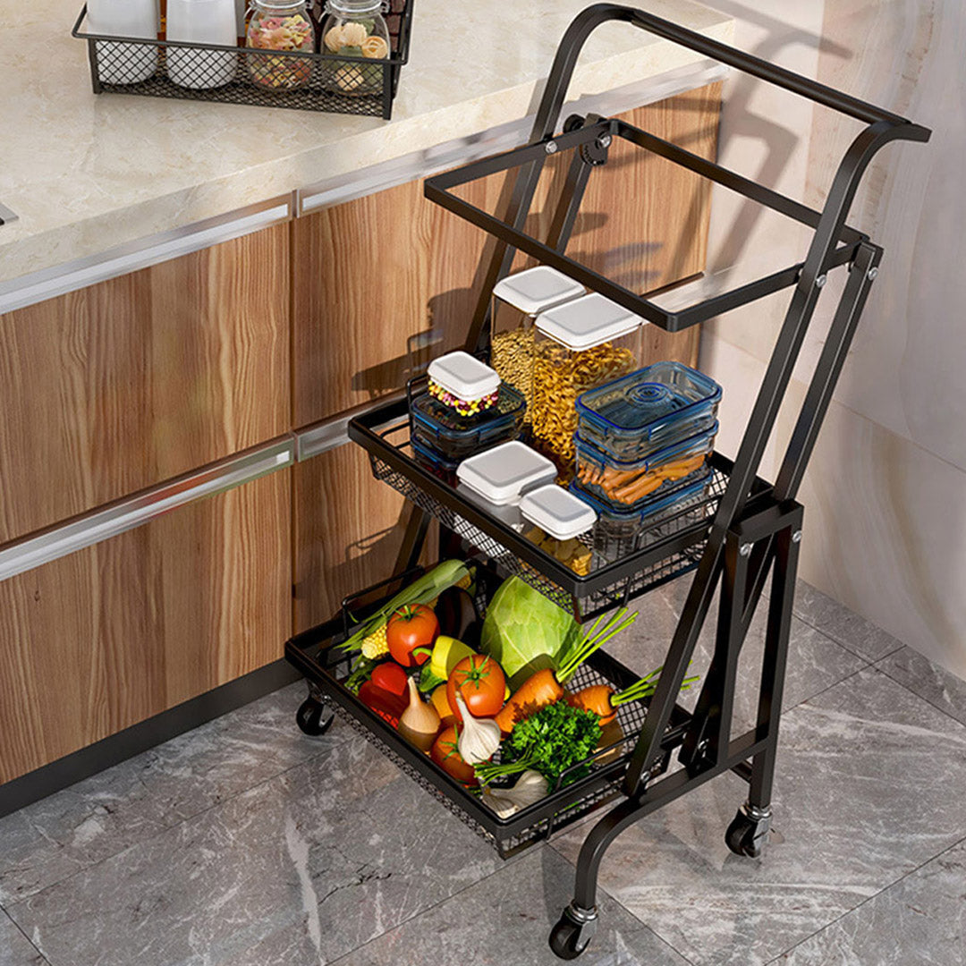 SOGA 2X 3 Tier Steel Black Adjustable Kitchen Cart Multi-Functional Shelves Portable Storage Organizer with Wheels