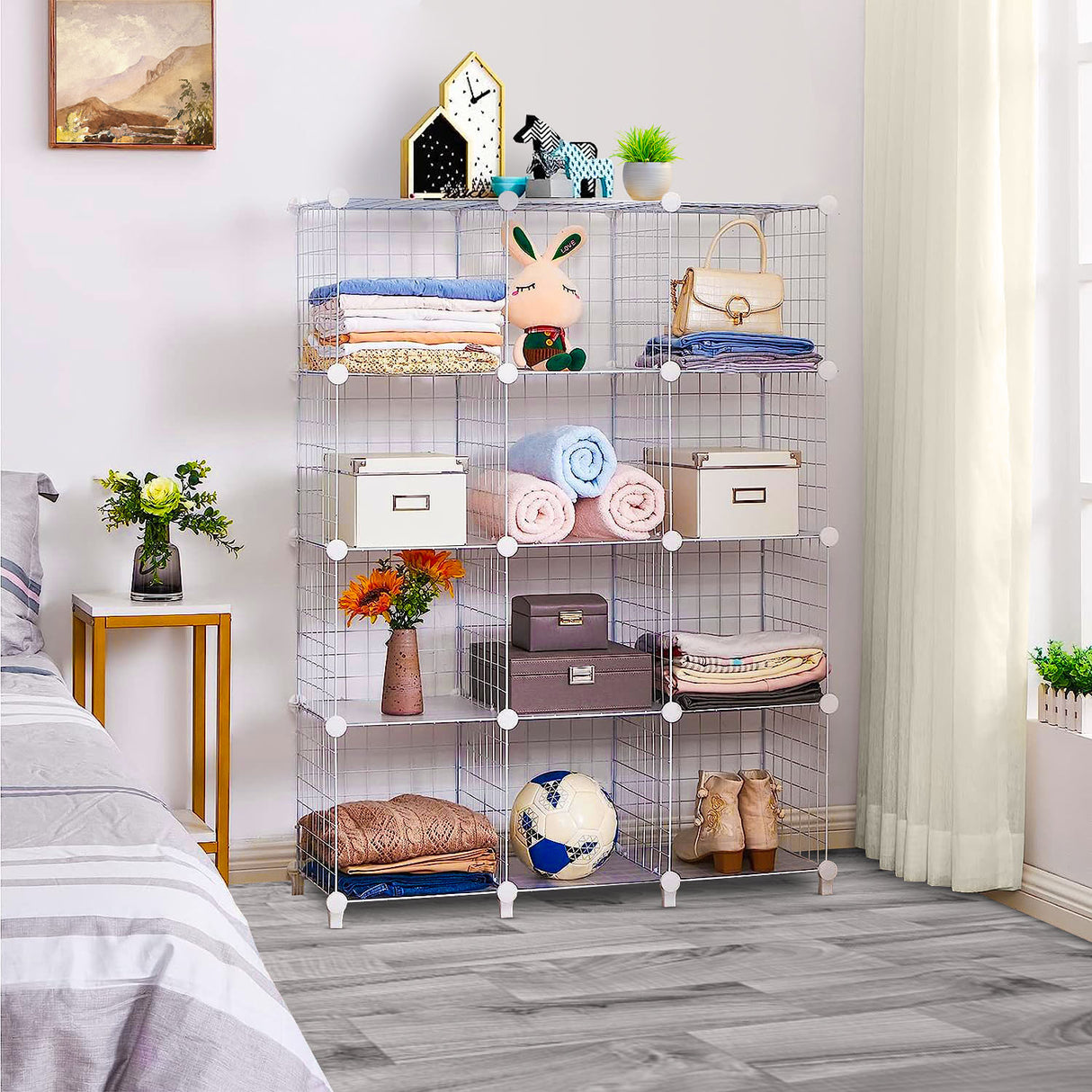 SOGA White Portable 12-Cube 3 Column Storage Organiser Foldable DIY Modular Grid Space Saving Shelf