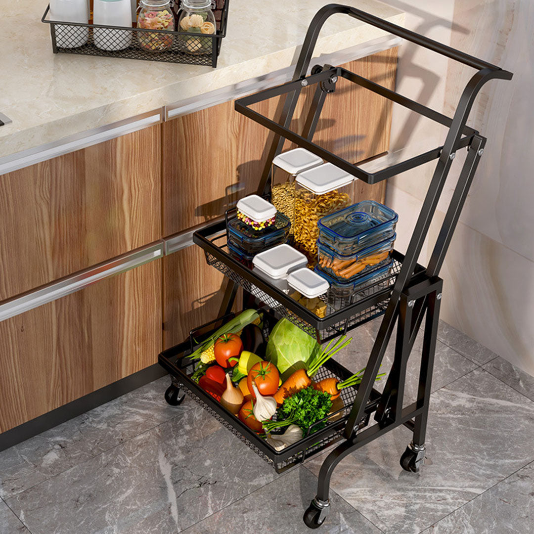 SOGA 3 Tier Steel Black Adjustable Kitchen Cart Multi-Functional Shelves Portable Storage Organizer with Wheels