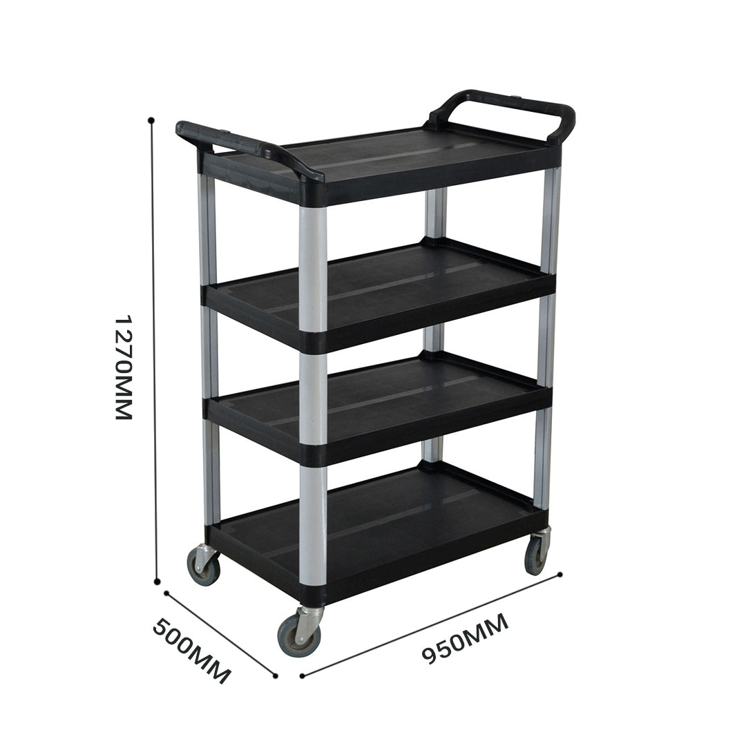 SOGA 2X 4 Tier Food Trolley Portable Kitchen Cart Multifunctional Big Utility Service with wheels 950x500x1270mm Black