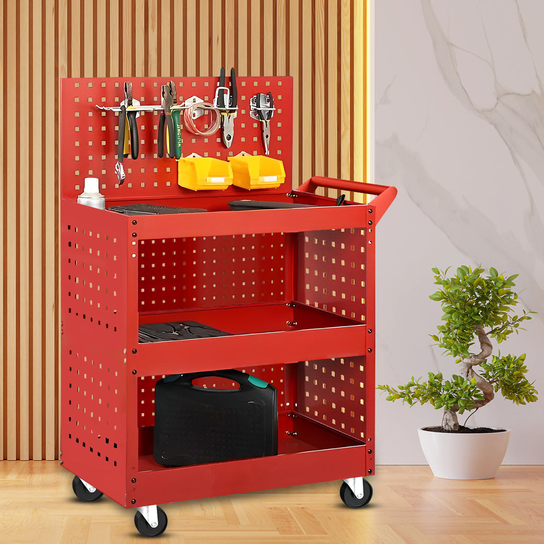 SOGA 2X 3 Tier Tool Storage Cart Portable Service Utility Heavy Duty Mobile Trolley with Porous Side Panels