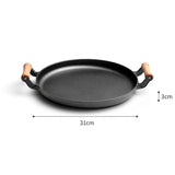 SOGA 31cm Cast Iron Frying Pan Skillet Steak Sizzle Fry Platter With Wooden Handle No Lid