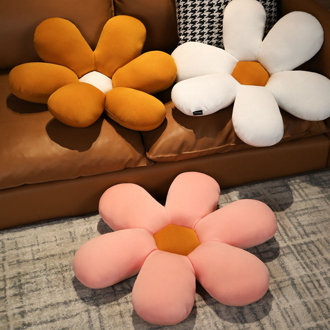 SOGA 2X Coffee Daisy Flower Shape Cushion Soft Leaning Bedside Pad Floor Plush Pillow Home Decor