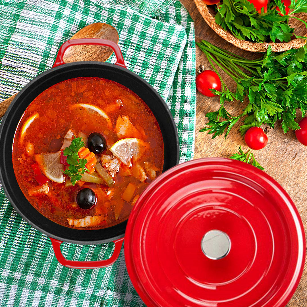 SOGA Cast Iron Enamel 24cm Porcelain Stewpot Casserole Stew Cooking Pot With Lid 3.6L Red