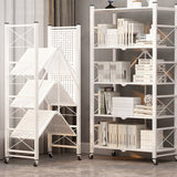 SOGA 2X 4 Tier Steel White Foldable Display Stand Multi-Functional Shelves Portable Storage Organizer with Wheels