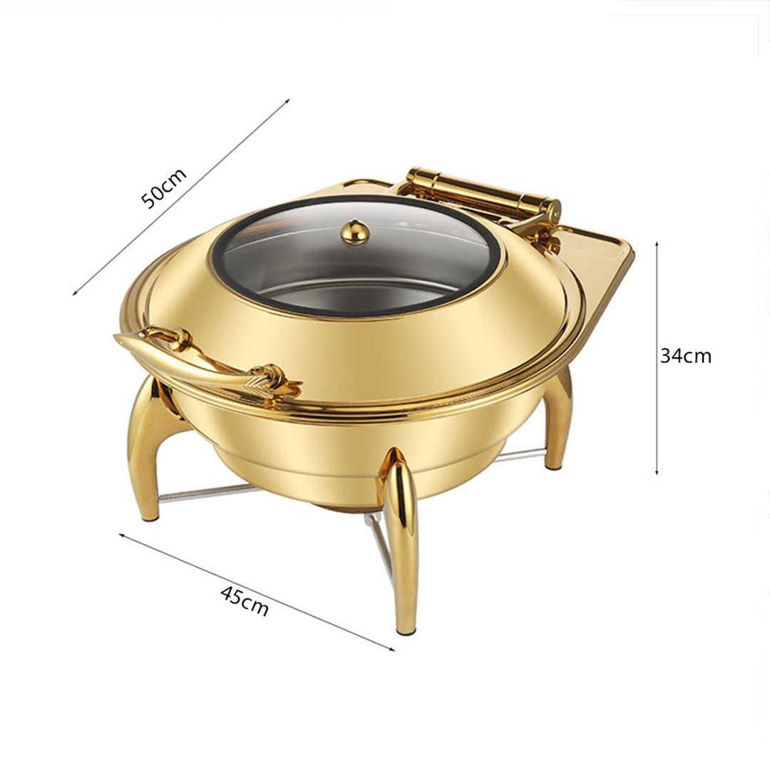 SOGA Gold Plated Stainless Steel Round Chafing Dish Tray Buffet Cater Food Warmer Chafer with Top Lid