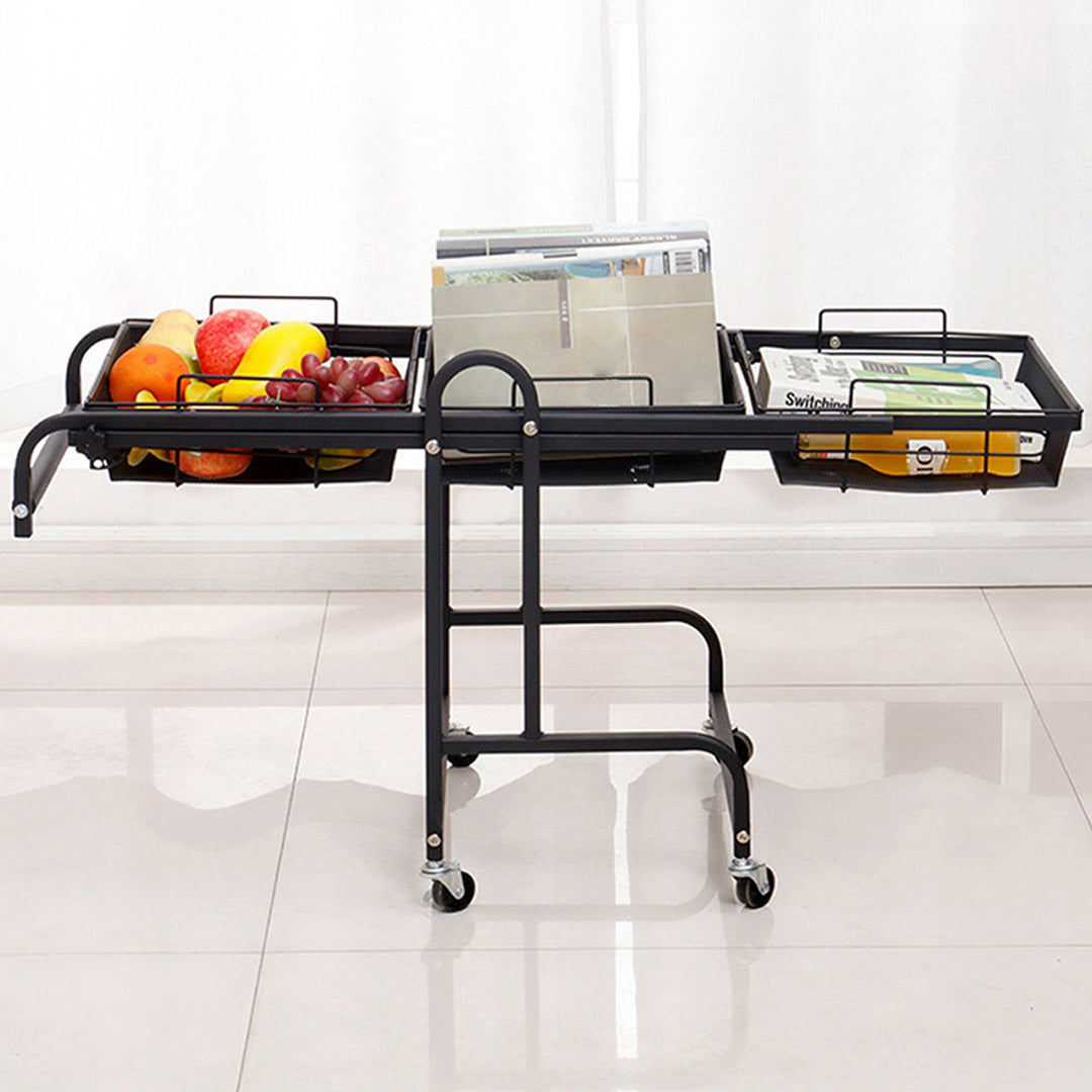 SOGA 2X 3 Tier Steel Black Adjustable Kitchen Cart Multi-Functional Shelves Portable Storage Organizer with Wheels