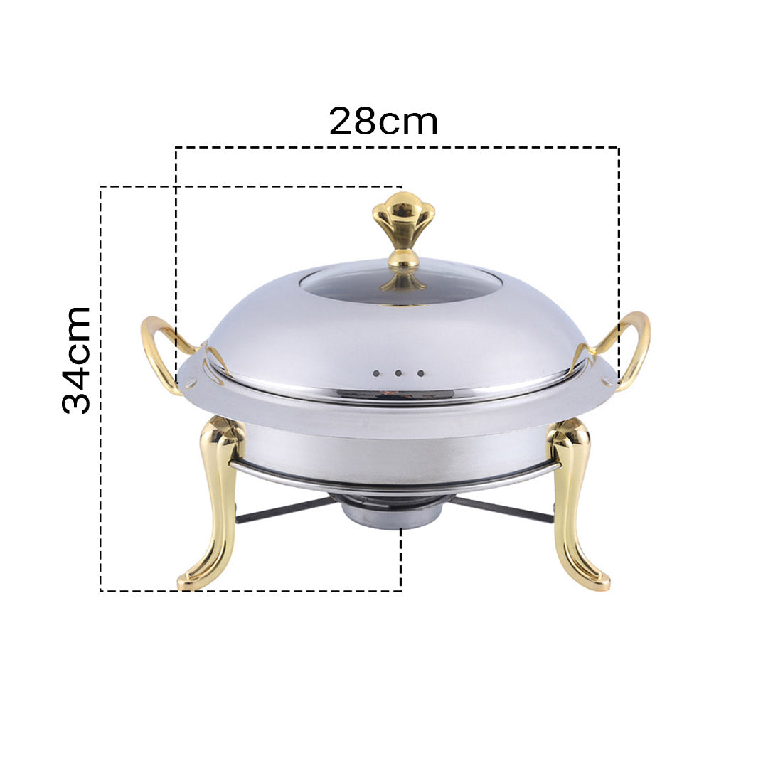 SOGA 4X Stainless Steel Gold Accents Round Buffet Chafing Dish Cater Food Warmer Chafer with Glass Top Lid