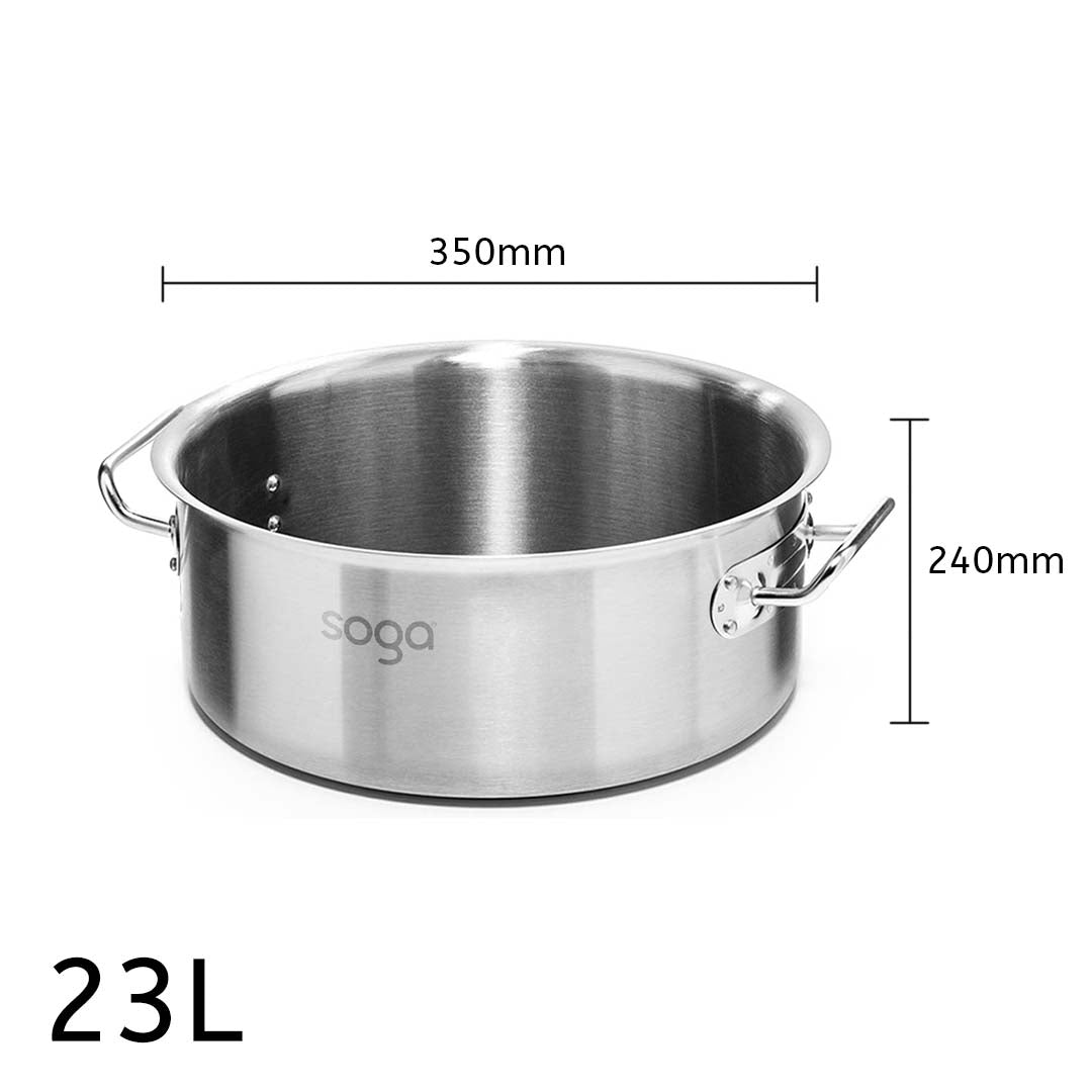 SOGA Stock Pot 23L Top Grade Thick Stainless Steel Stockpot 18/10 Without Lid