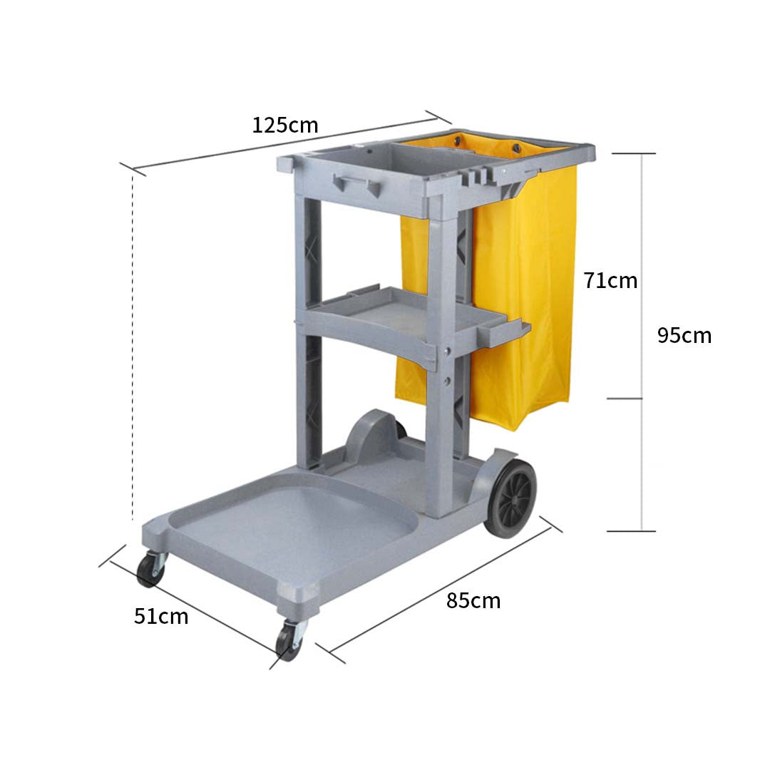 SOGA 2X 3 Tier Multifunction Janitor Cleaning Waste Cart Trolley and Waterproof Bag