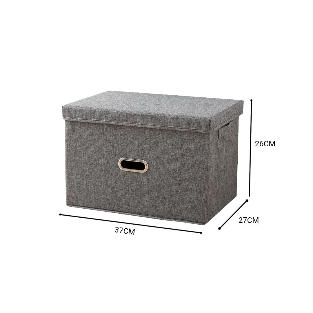 SOGA Grey Medium Foldable Canvas Storage Box Cube Clothes Basket Organiser Home Decorative Box