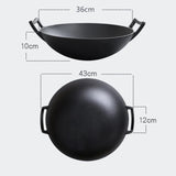 SOGA 2X 36CM Commercial Cast Iron Wok FryPan with Wooden Lid Fry Pan