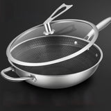 SOGA 34cm Stainless Steel Tri-Ply Frying Cooking Fry Pan Textured Non Stick Skillet with Glass Lid and Helper Handle