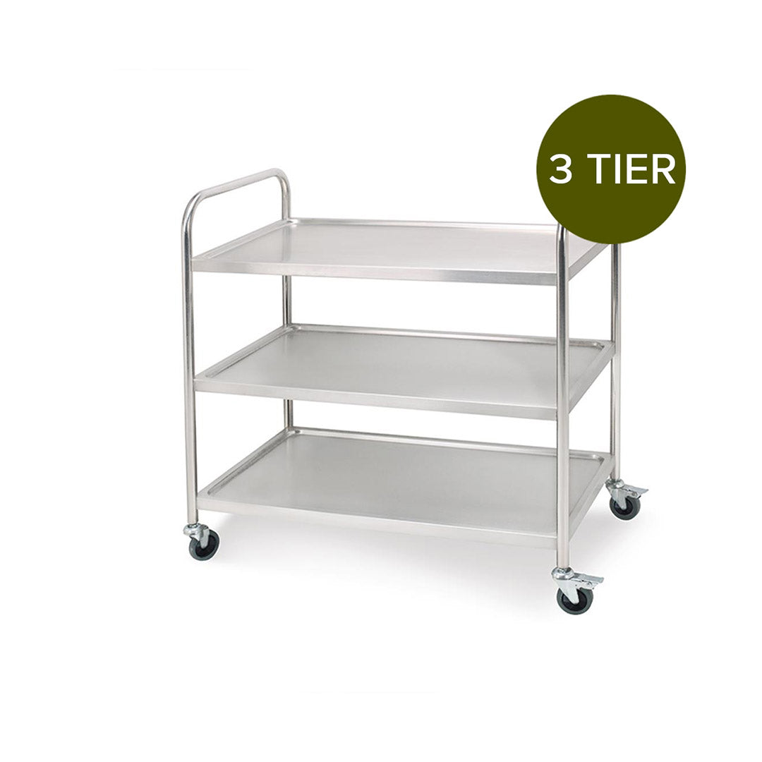 SOGA 2X 3 Tier 81x46x85cm Stainless Steel Kitchen Dinning Food Cart Trolley Utility Round Small