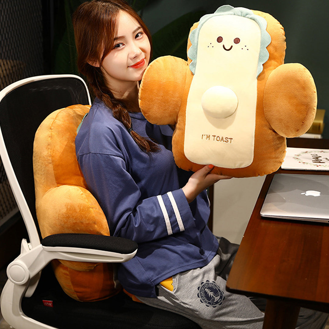 SOGA 58cm Cute Face Toast Bread Cushion Stuffed Car Seat Plush Cartoon Back Support Pillow Home Decor