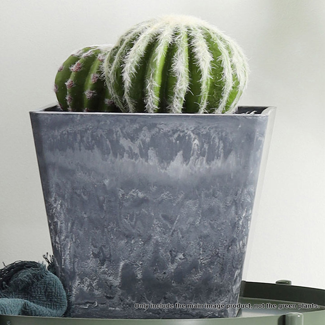 SOGA 2X 27cm Weathered Grey Square Resin Plant Flower Pot in Cement Pattern Planter Cachepot for Indoor Home Office