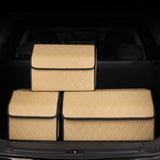 SOGA Leather Car Boot Collapsible Foldable Trunk Cargo Organizer Portable Storage Box Beige/Gold Stitch Medium