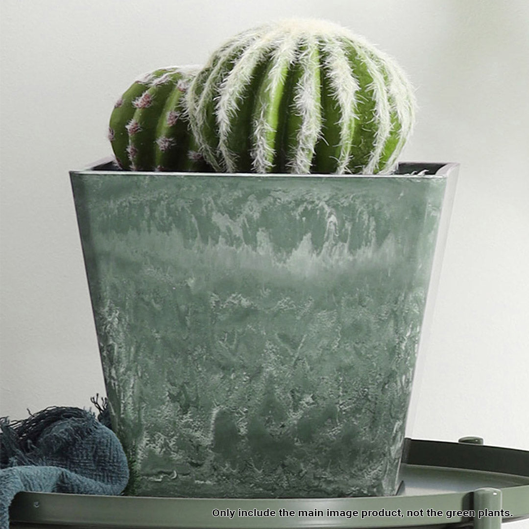 SOGA 2X 27cm Green Grey Square Resin Plant Flower Pot in Cement Pattern Planter Cachepot for Indoor Home Office