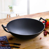 SOGA 2X 32cm Commercial Cast Iron Wok FryPan Fry Pan with Double Handle