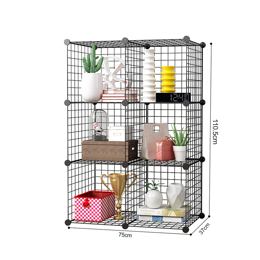 SOGA 2X Black Portable 6-Cube Storage Organiser Foldable DIY Modular Grid Space Saving Shelf