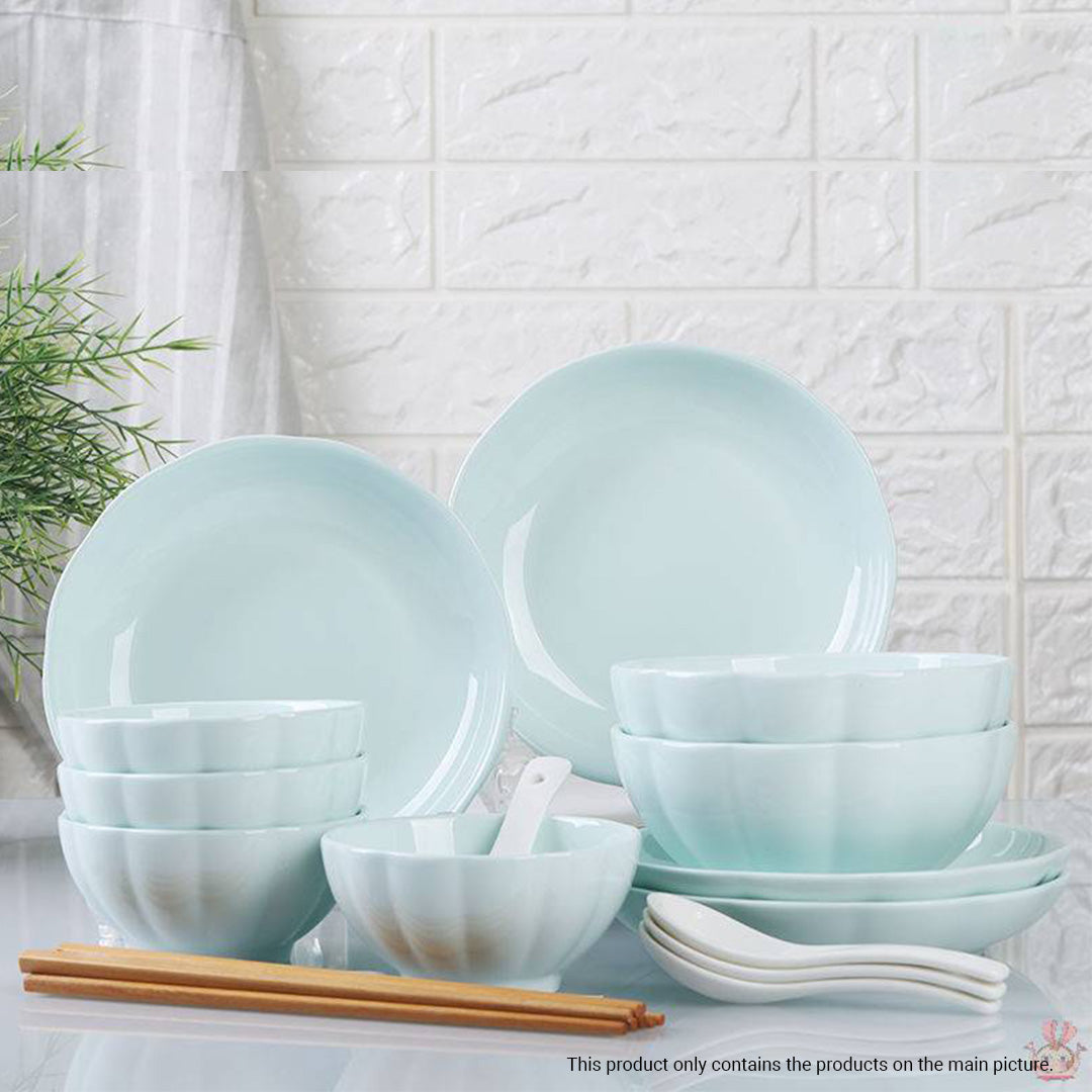 SOGA Light Blue Japanese Style Ceramic Dinnerware Crockery Soup Bowl Plate Server Kitchen Home Decor Set of 4