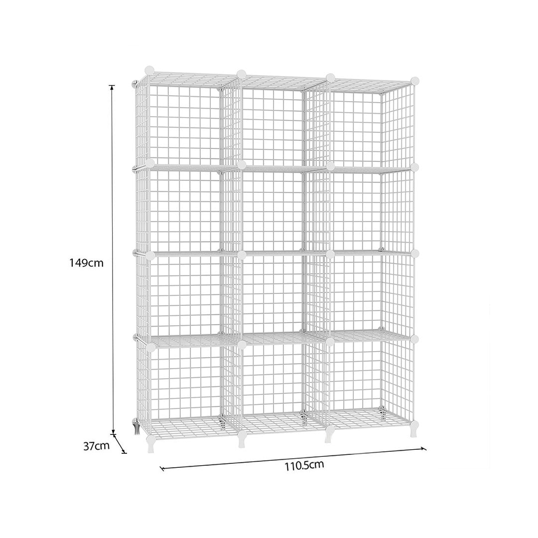 SOGA White Portable 12-Cube 3 Column Storage Organiser Foldable DIY Modular Grid Space Saving Shelf