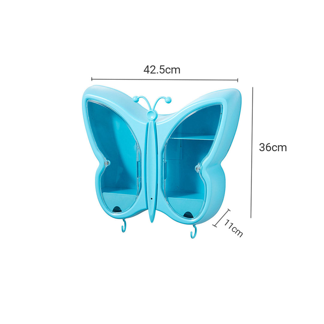 SOGA 2X Blue Butterfly Shape Wall-Mounted Makeup Organiser Dustproof Waterproof Bathroom Storage Box Home Decor