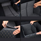 SOGA 2X Leather Car Boot Collapsible Foldable Trunk Cargo Organizer Portable Storage Box Black/Gold Stitch Large