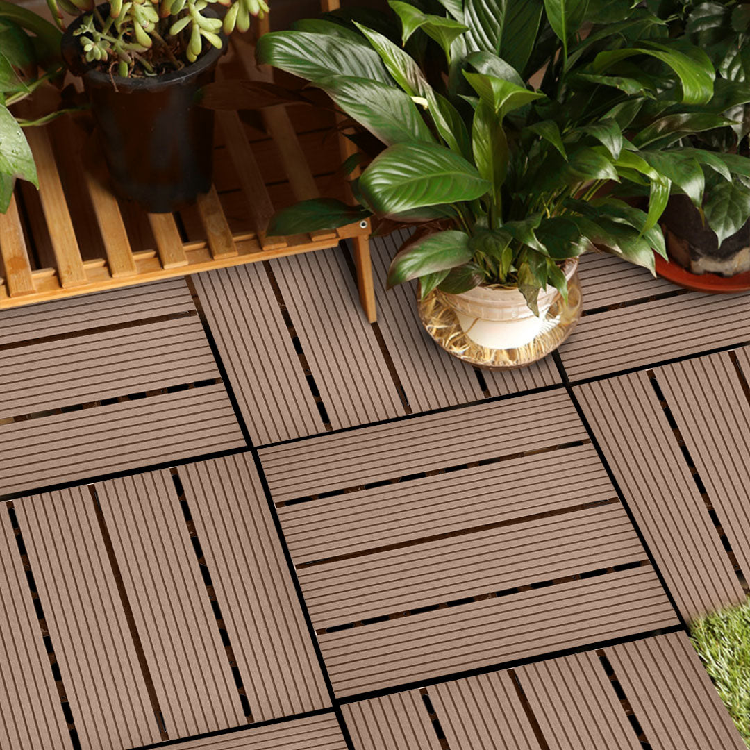 SOGA 2X 11 pcs Light Chocolate DIY Wooden Composite Decking Tiles Garden Outdoor Backyard Flooring Home Decor