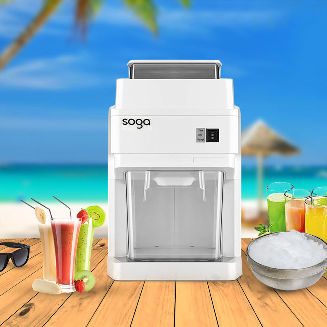 SOGA 2X 300 Watts Electric Ice Shaver Crusher Slicer Snow Cone Maker Commercial Tabletop Machine 120kgs/h White