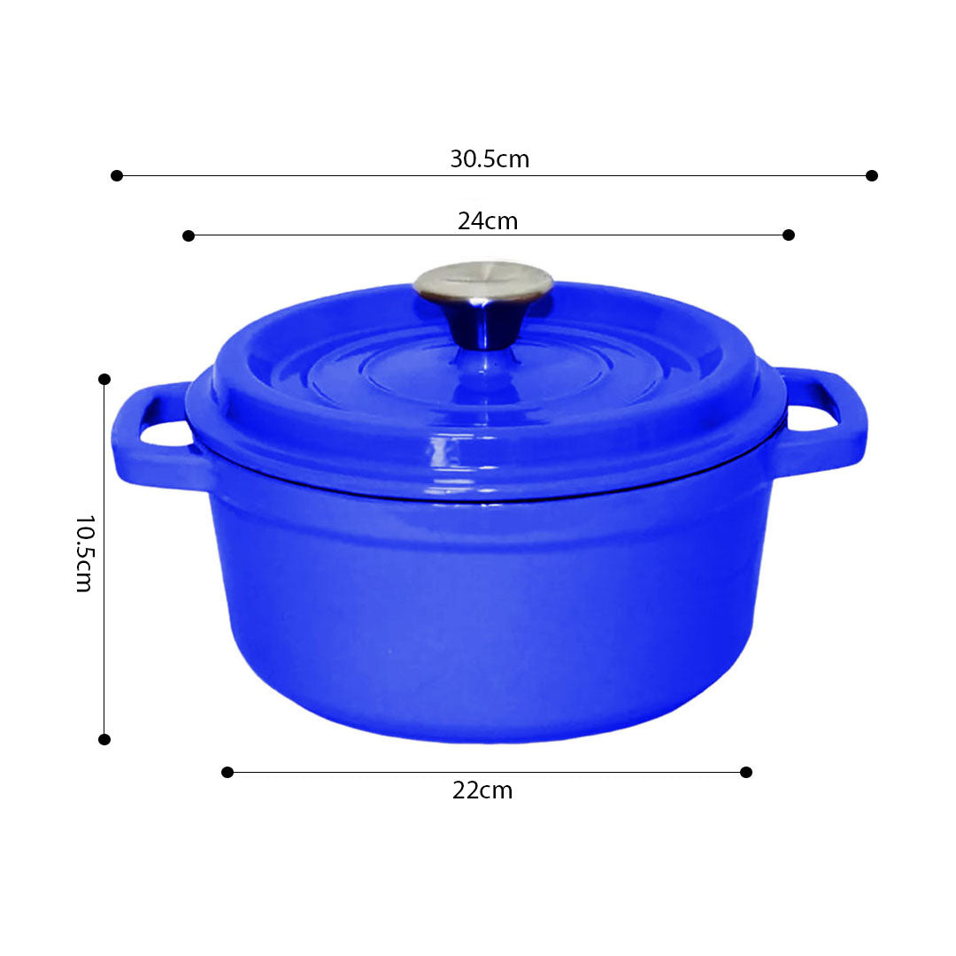 SOGA Cast Iron 24cm Enamel Porcelain Stewpot Casserole Stew Cooking Pot With Lid 3.6L Blue