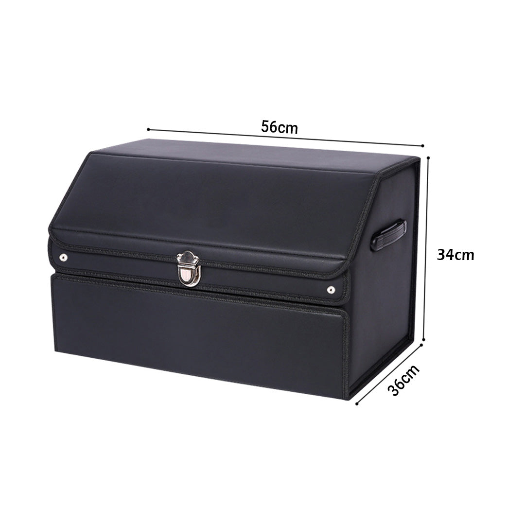 SOGA 2X 56cm Leather Car Boot Collapsible Foldable Trunk Cargo Organizer Portable Storage Box with Lock Black