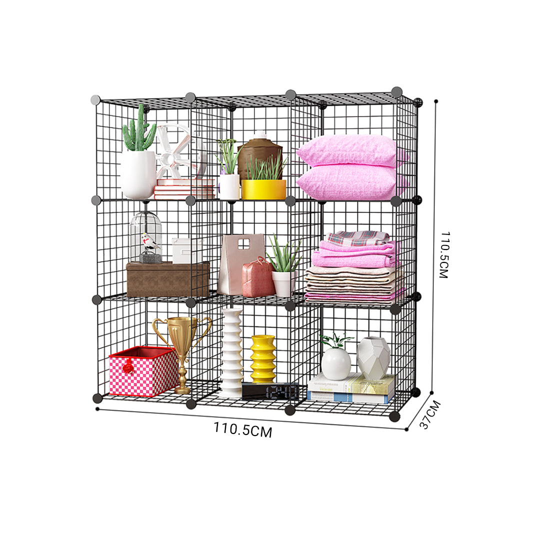 SOGA 2X Black Portable 9-Cube Storage Organiser Foldable DIY Modular Grid Space Saving Shelf