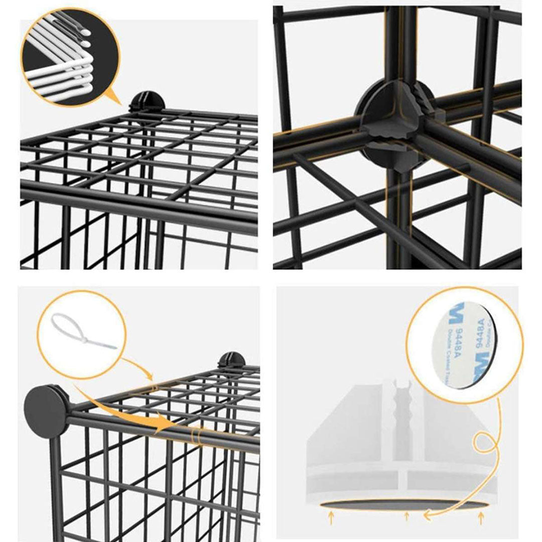 SOGA 2X Black Portable 6-Cube 3 Column Storage Organiser Foldable DIY Modular Grid Space Saving Shelf