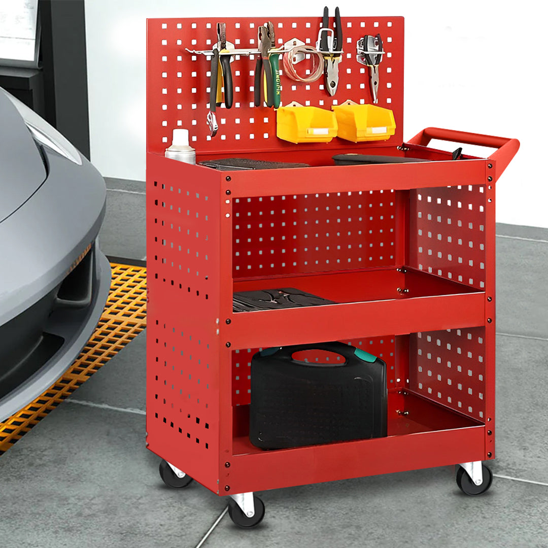 SOGA 2X 3 Tier Tool Storage Cart Portable Service Utility Heavy Duty Mobile Trolley with Porous Side Panels