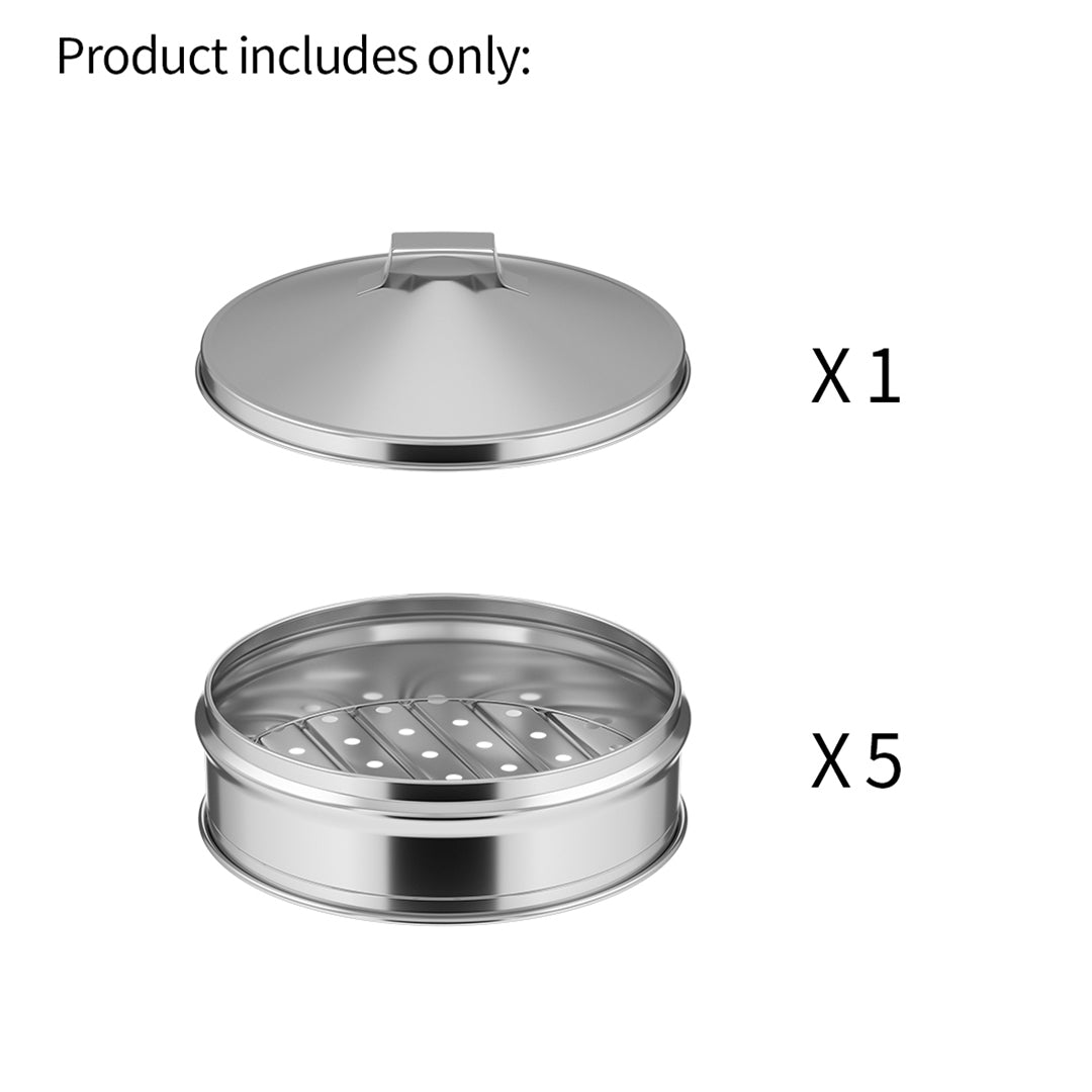 SOGA 2X 5 Tier Stainless Steel Steamers With Lid Work inside of Basket Pot Steamers 28cm