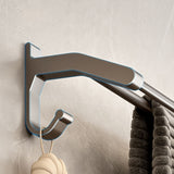 SOGA 62cm Gray Wall-Mounted Double Pole Towel Holder Bathroom Organiser Rail Hanger with Hooks