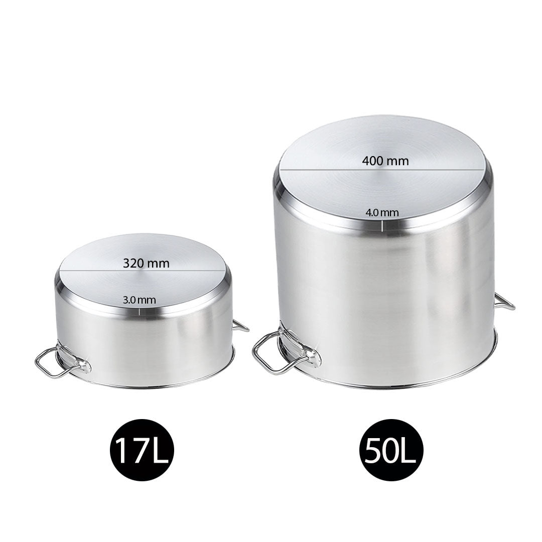 SOGA 17L Wide Stock Pot  and 50L Tall Top Grade Thick Stainless Steel Stockpot 18/10