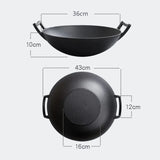 SOGA 36CM Commercial Cast Iron Wok FryPan with Wooden Lid Fry Pan