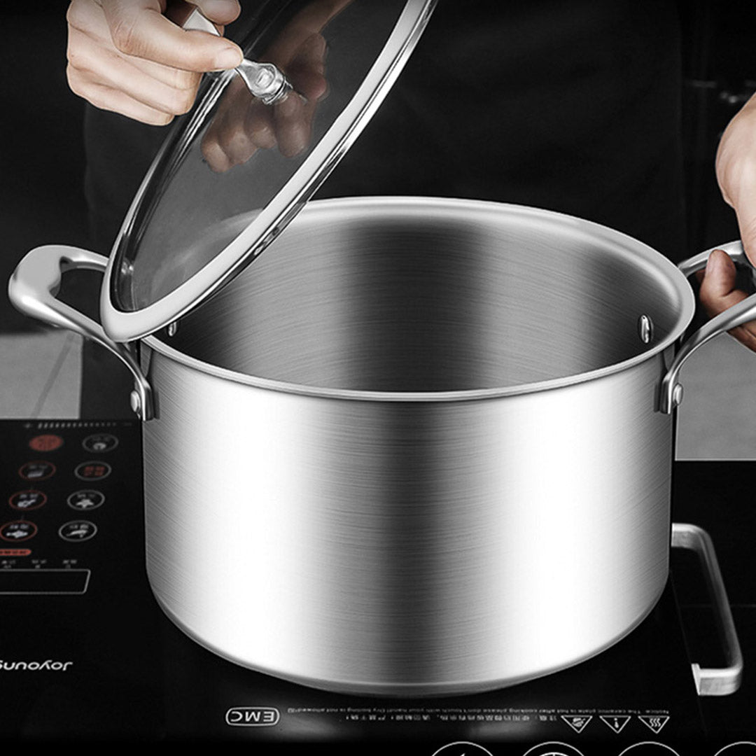 SOGA 26cm Stainless Steel Soup Pot Stock Cooking Stockpot Heavy Duty Thick Bottom with Glass Lid