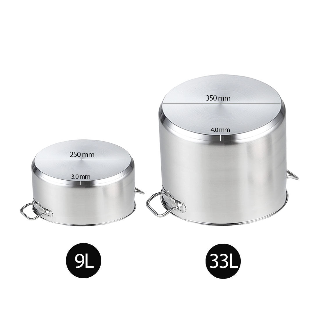 SOGA 9L Wide Stock Pot  and 33L Tall Top Grade Thick Stainless Steel Stockpot 18/10