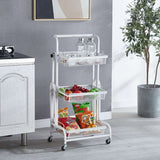 SOGA 2X 3 Tier Steel White Adjustable Kitchen Cart Multi-Functional Shelves Portable Storage Organizer with Wheels