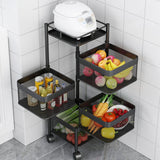 SOGA 4 Tier Steel Square Rotating Kitchen Cart Multi-Functional Shelves Portable Storage Organizer with Wheels