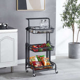 SOGA 3 Tier Steel Black Adjustable Kitchen Cart Multi-Functional Shelves Portable Storage Organizer with Wheels