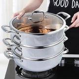 SOGA 2X 3 Tier 32cm Heavy Duty Stainless Steel Food Steamer Vegetable Pot Stackable Pan Insert with Glass Lid