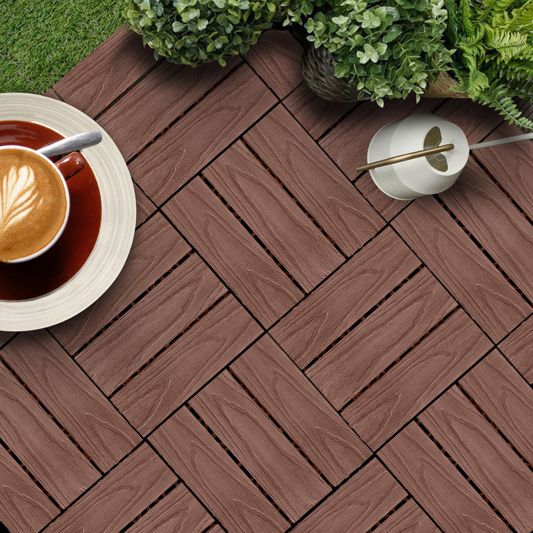 SOGA 11 pcs Dark Chocolate DIY Wooden Composite Decking Tiles Garden Outdoor Backyard Flooring Home Decor