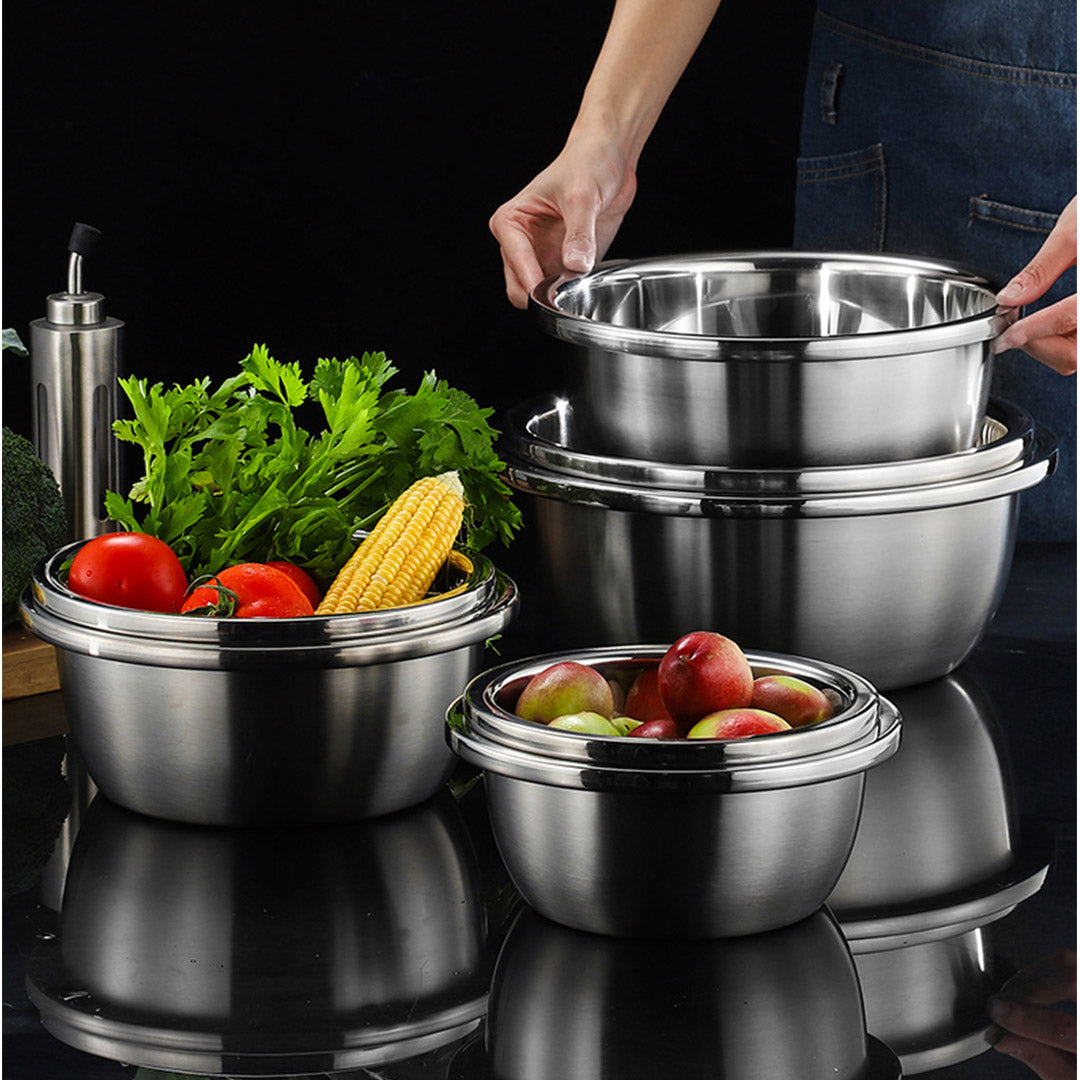 SOGA 5Pcs Deepen Polished Stainless Steel Stackable Baking Washing Mixing Bowls Set Food Storage Basin