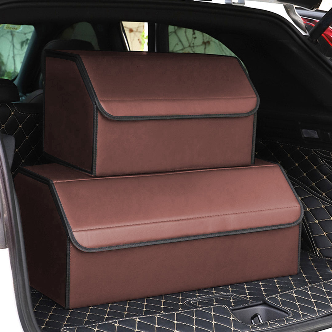 SOGA 4X Leather Car Boot Collapsible Foldable Trunk Cargo Organizer Portable Storage Box Coffee Large