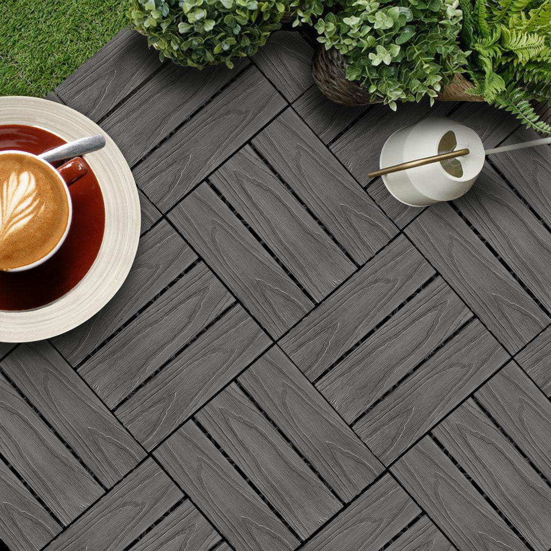 SOGA 11 pcs Dark Grey DIY Wooden Composite Decking Tiles Garden Outdoor Backyard Flooring Home Decor